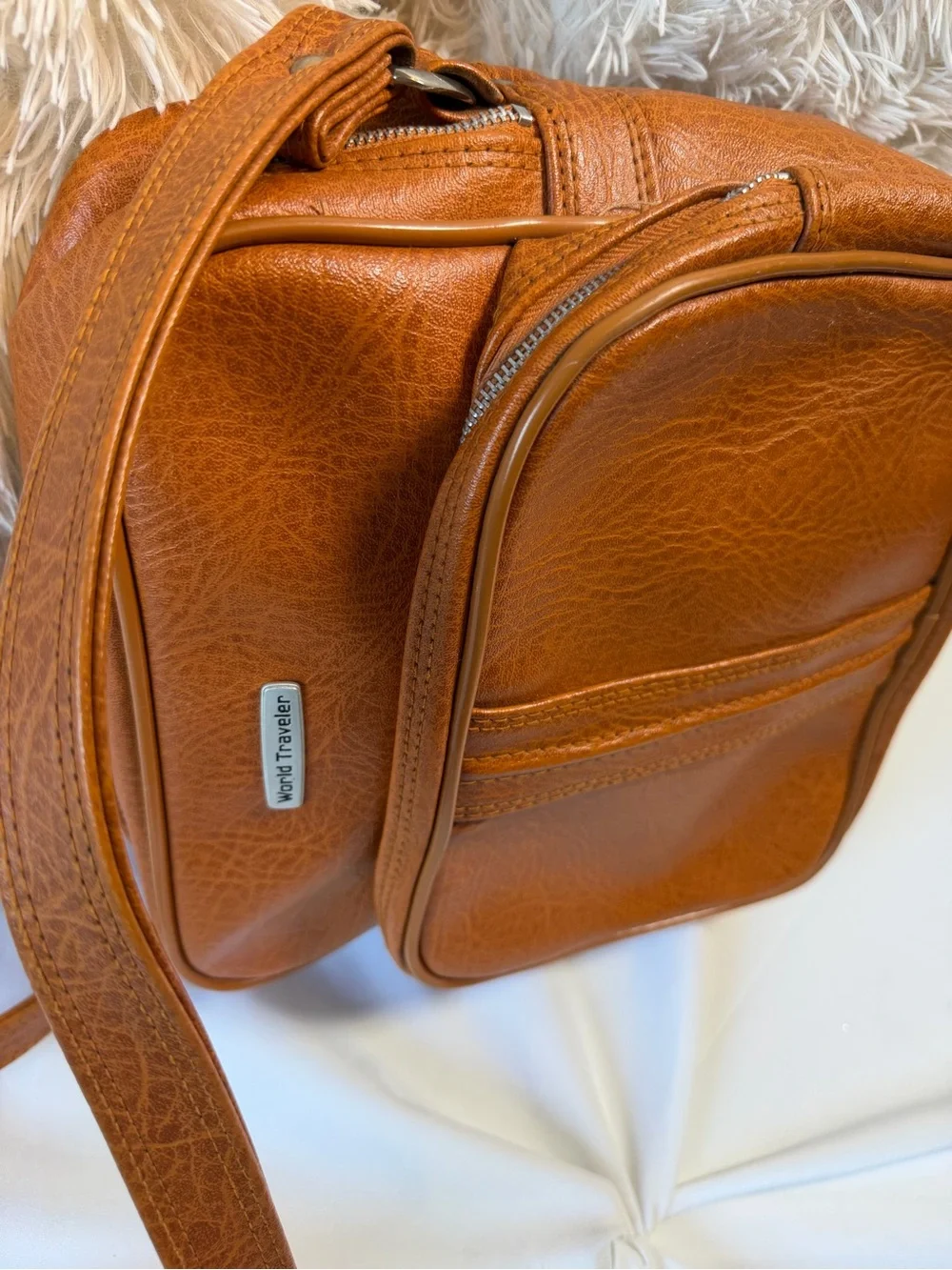 Tan Messenger Bag with Front Zip Pocket